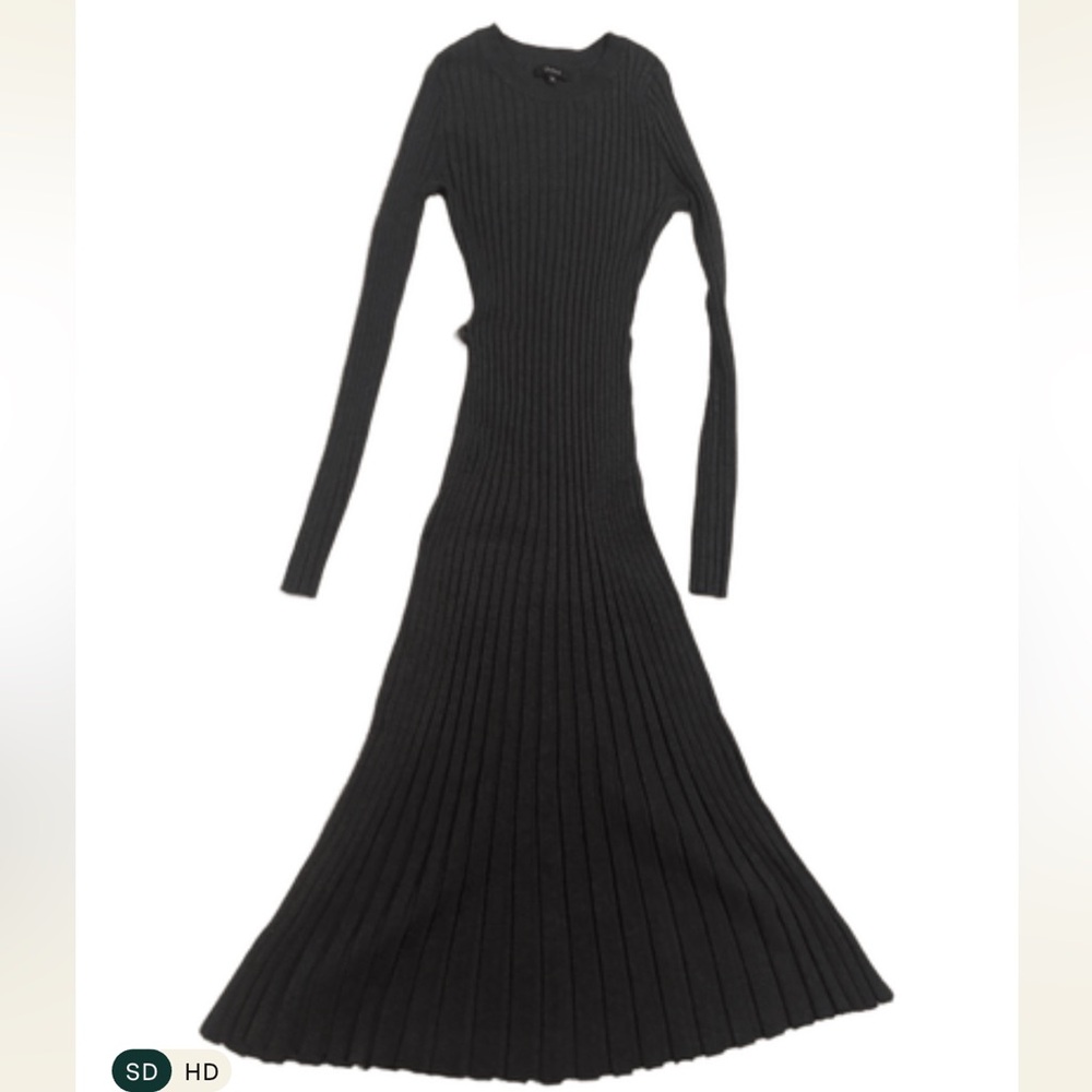 Quince Gray Cotton Cashmere Long Sleeve Ribbed Dress